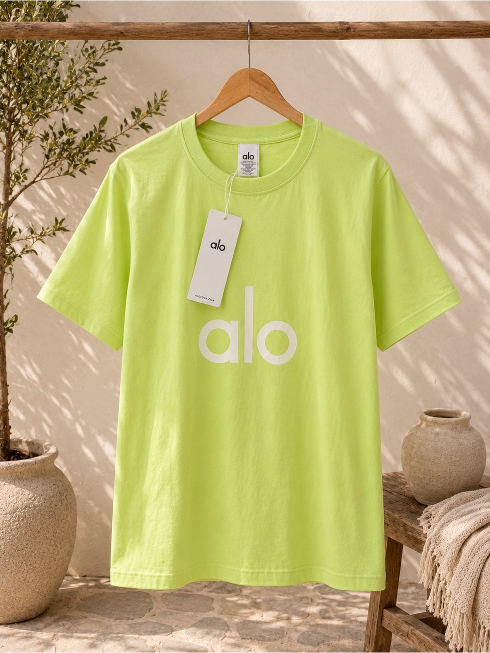 ALO Yoga Neon Lime Short Sleeve Logo Tee